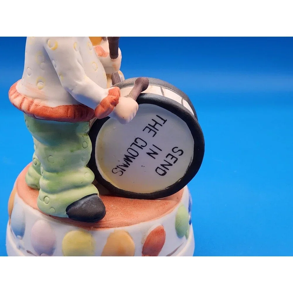 Vintage 1970s Albert E Price 2 Clowns W/ Drum & Guitar Wind-Up Music Box Working